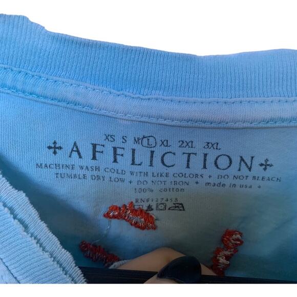 Affliction Mens Shirt American customs Indian head headress distressed graphic L - Picture 4 of 4